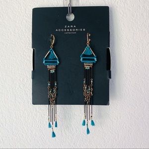 Zara NWT Blue tassel fringe dangling Drop Earrings